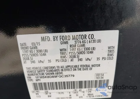 2015 Ford Explorer Xlt z USA, uszkodzony, nr VIN 1FM5K8D89FGC35779